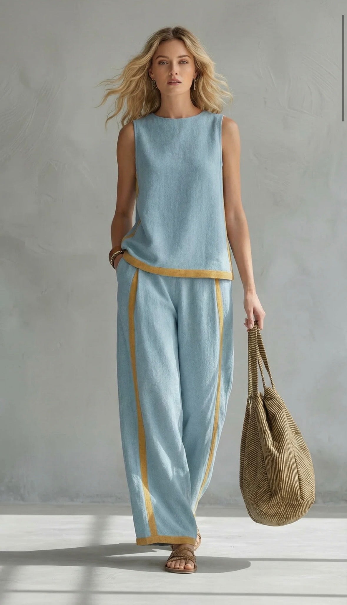 Leila | Conjunto Elegante de Algodón y Lino Azul