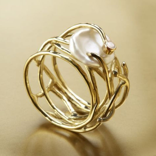 SAMIRA | Anillo fino dorado con perlas