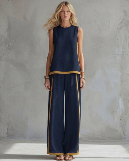 Leila | Conjunto Elegante de Algodón y Lino Azul