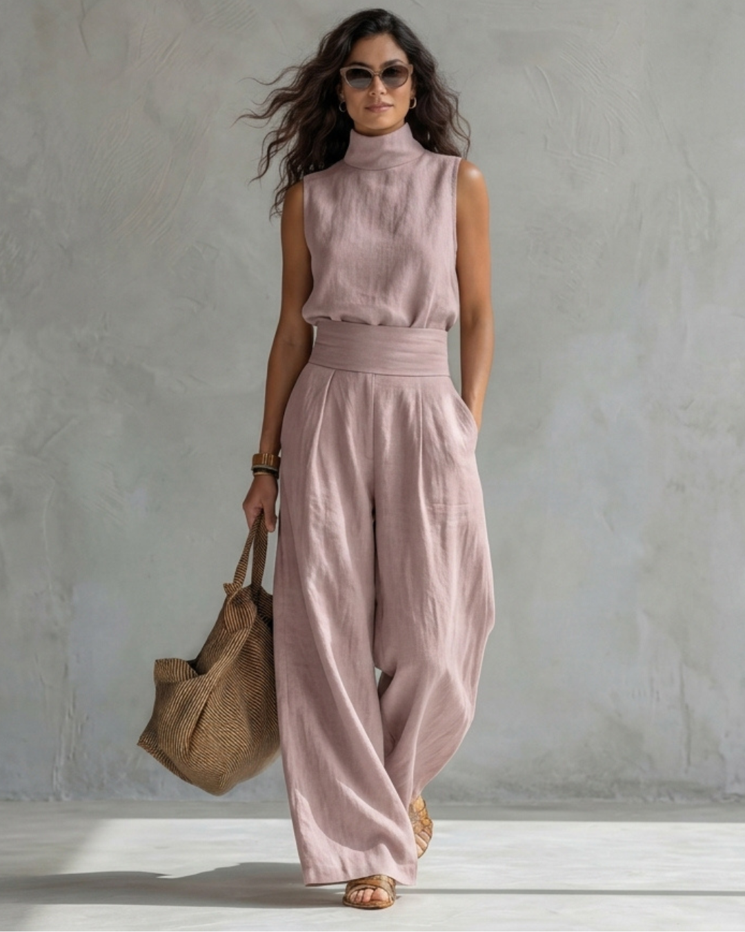 Maria | Conjunto Top y Pantalón Ancho Algodón Lino Blanco