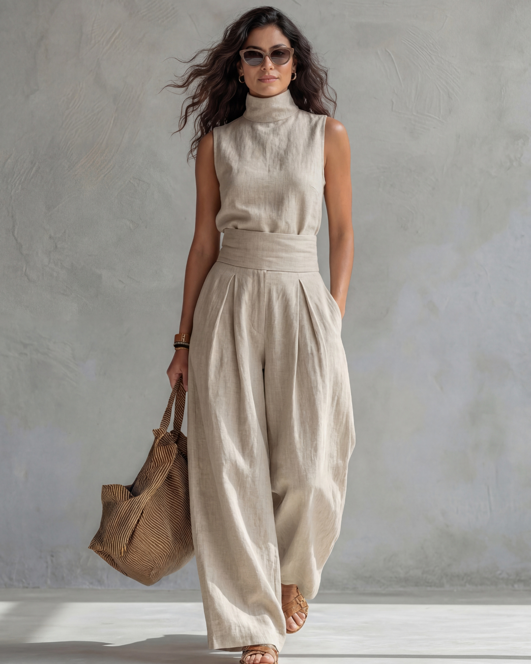 Maria | Conjunto Top y Pantalón Ancho Algodón Lino Verde
