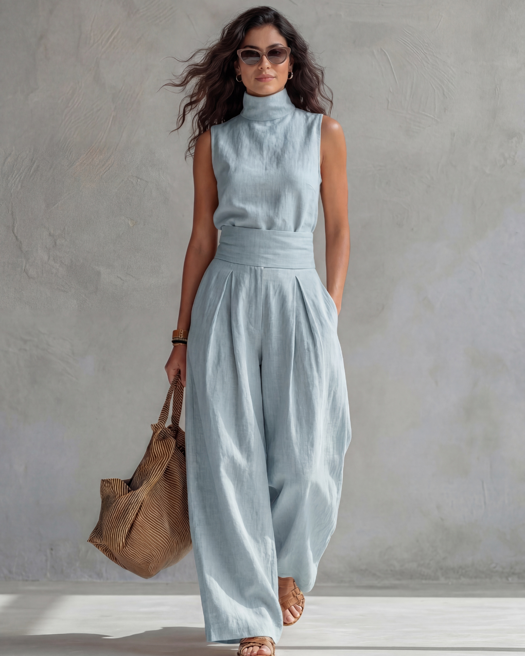 Maria | Conjunto Top y Pantalón Ancho Algodón Lino Rosa