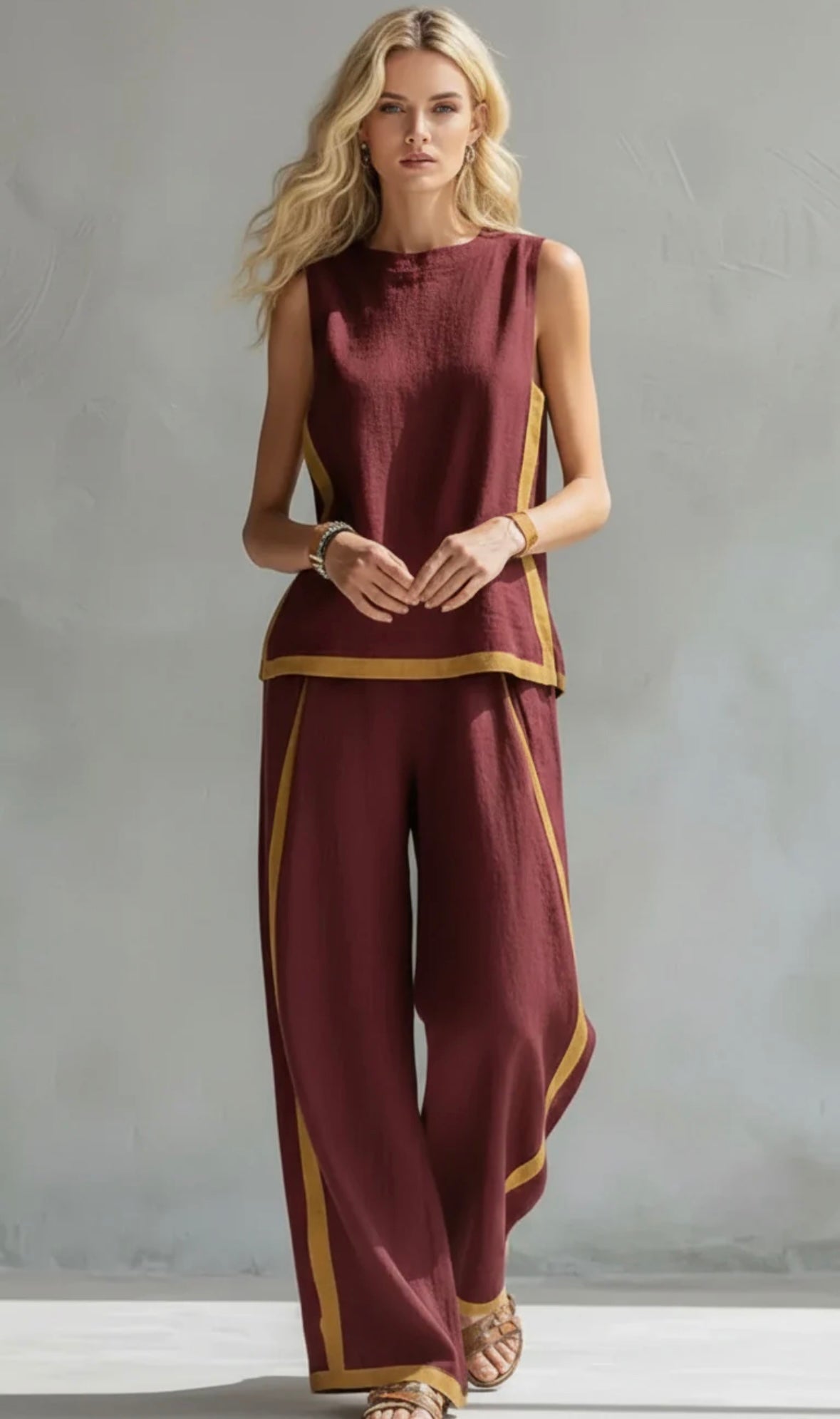 Leila | Conjunto Elegante de Algodón y Lino Azul