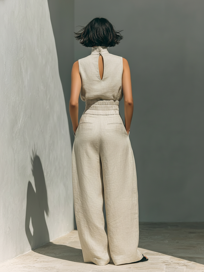 Maria | Conjunto Top y Pantalón Ancho Algodón Lino Verde