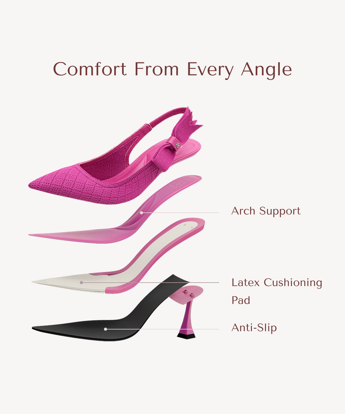 Zapatos de tacón con punta puntiaguda y lazo EverLush