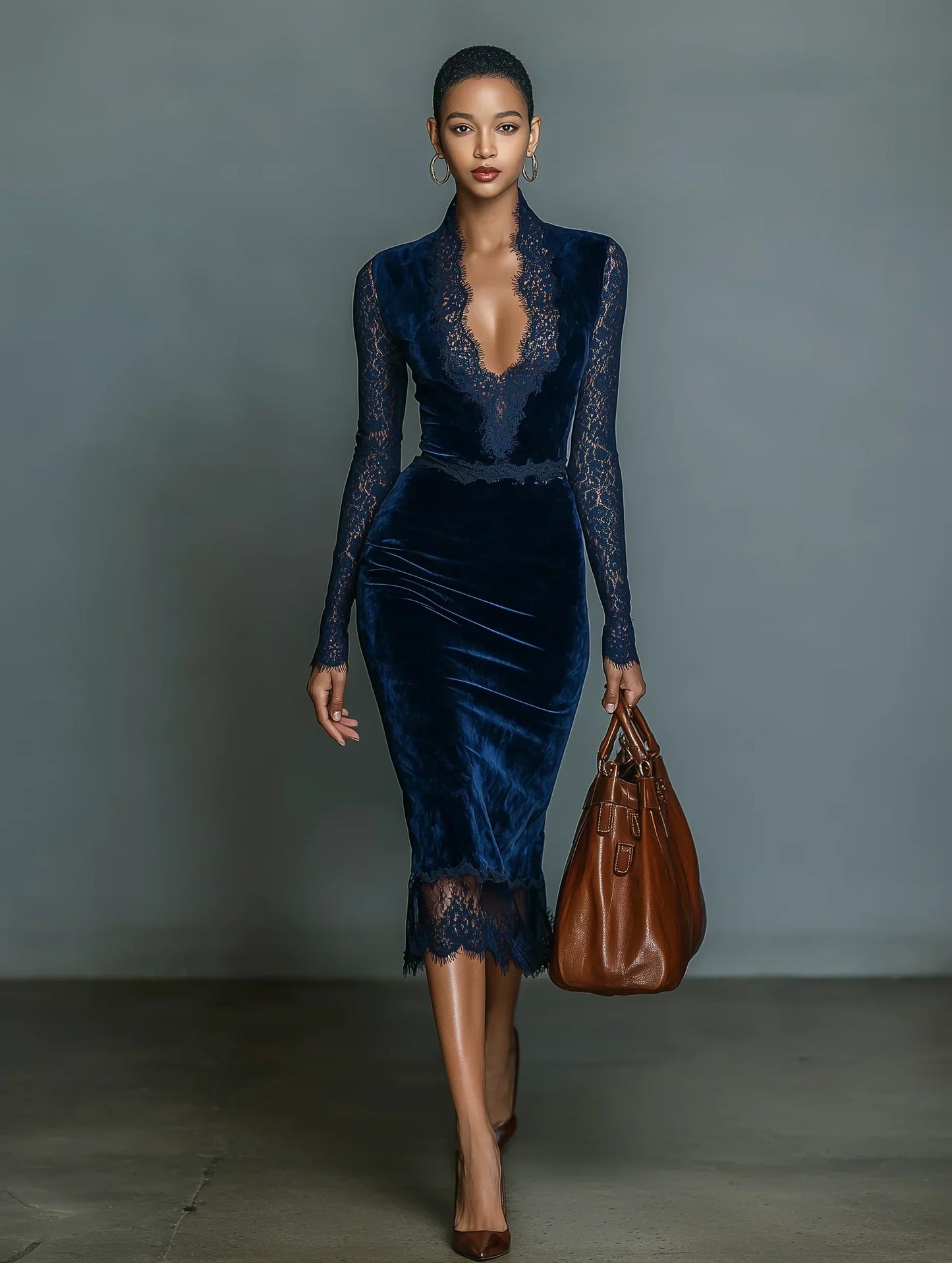 Velmira | Vestido Terciopelo Azul con Encaje